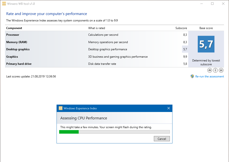 Winaero tool. Индекс производительности Windows 10. Оценка производительности в Windows 10. Winaero Wei Tool. Счётчик производительности Windows 10.